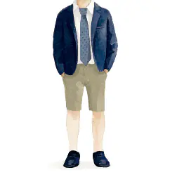 TRAJE CON PANTALON BEIGE CORTO CON CORBATA