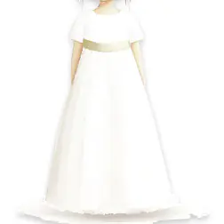 VESTIDO MANGA CORTA CON FAJÍN BEIGE