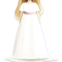 VESTIDO MANGA CORTA CON FAJÍN ROSA