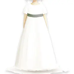 VESTIDO MANGA CORTA CON FAJÍN VERDE