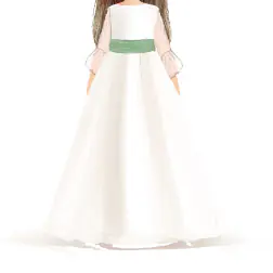 VESTIDO MANGA FRANCESA TRANSPARENTE CON FAJIN VERDE