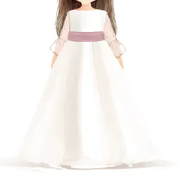 VESTIDO MANGA FRANCESA TRANSPARENTE CON FAJIN ROSA