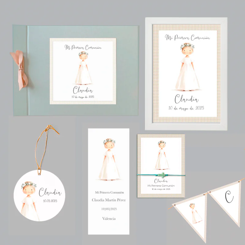 PACK COMUNIÓN PREMIUM - DIBUJO NIÑA TIPO ACUARELA